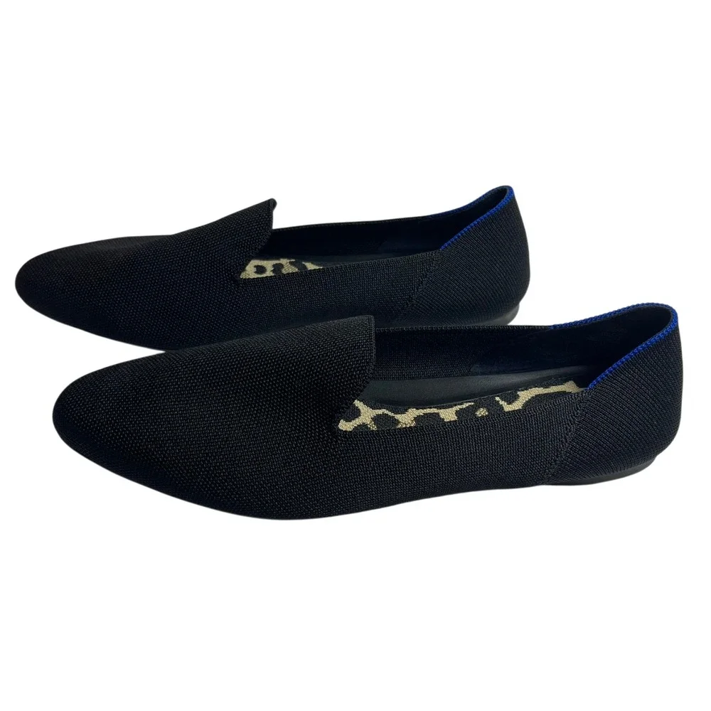 Rothys Round Toe Ballet Flats Shoes Womens 12.5 Black Leopard